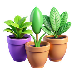 Obraz premium 3d potted plants with vibrant green foliage isolated on transparent background