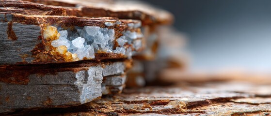 minerals rock background concept. Close-up of textured, weathered wood with metallic accents and subtle colors.