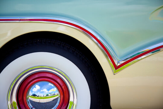 The Wheel, Tire, Hubcap and Detail of a Classic Car