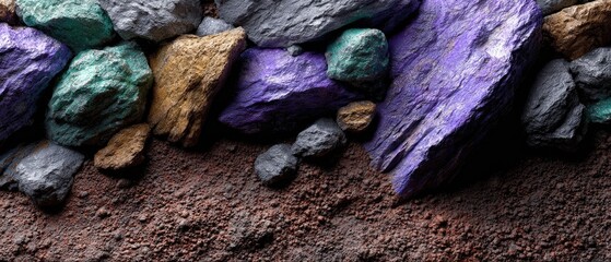 minerals rock background concept. Textured stones and gravel forming an abstract, colorful natural background.
