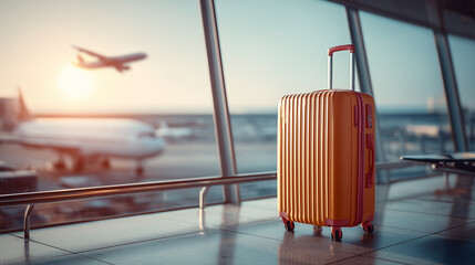 Bright Orange Suitcase in Airport