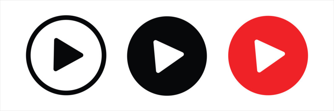 Video play button icon set. Start audio or video action symbol. Vector illustration.