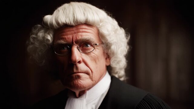 Portrait of a Distinguished Legal Professional in Traditional Wig and Attire, Captured in Soft Light Emphasizing Character and Authority in a Timeless Setting