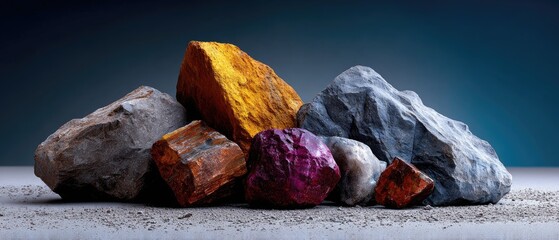 minerals rock background concept. A collection of various rocks showcasing different textures and colors.