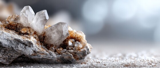 minerals rock background concept. Crystals on a textured surface with a soft-focus background.
