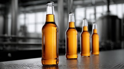 Refreshing Amber Beverage in Bottles on Industrial Table Surface