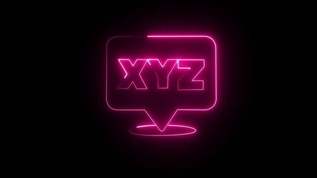 glowing pink neon speech bubble with xyz letters animated in an abstract glowing loop on a dark background	