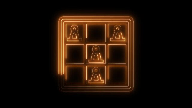 Neon tic tac toe game animated design glows on black background seamless loop
