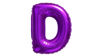 Shiny purple letter d balloon floating isolated isolated on transparent background