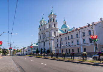 Fototapeta premium Francis Xavier Cathedral in Hrodna, Belarus, a tourist landmark in Eastern Europe. 