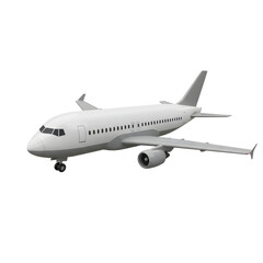 A detailed studio shot of a modern white passenger airplane with gray accents, isolated on a white background.