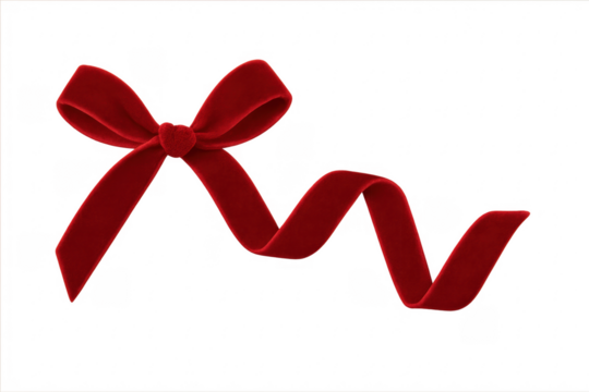 Red velvet gift bow and ribbon with transparency