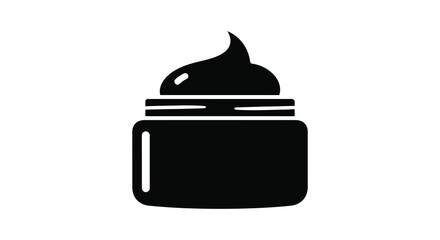 A black silhouette of a jar with a dollop of cream or cosmetic product on top against a white background