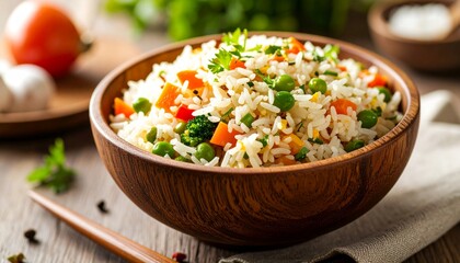 Fried Rice In The Wood Bowl