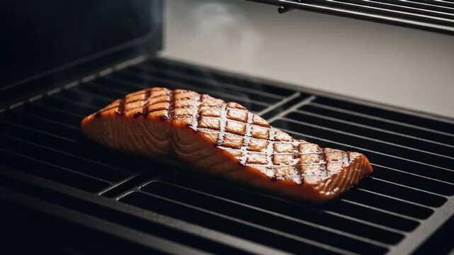 Grilled Salmon Steak on Barbecue