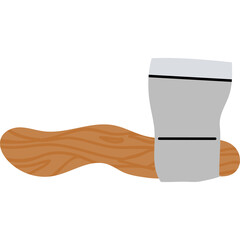 Simple illustration of a wood axe with a silver metal head and a brown wooden handle shown horizontally on a white background