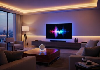 Luxury modern living room interior with sofa, table, and LCD television on a wall