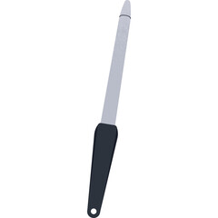 A metallic nail file with a black handle isolated on a white background displaying a simple illustration of a manicure tool.