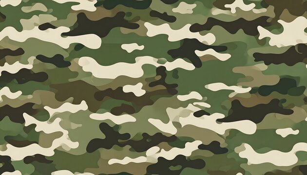 Abstract, seamless camouflage pattern in shades of green, tan, and brown