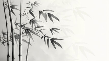 Naklejka premium 79.A stylized hand-drawn bamboo illustration with intricate shading and delicate leaf details, capturing the elegance of Asian botanical art.