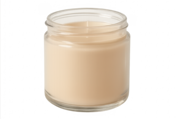 Beige wax scent candle in a clear glass container