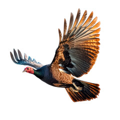 Fototapeta premium A turkey vulture in flight with its wings spread wide.