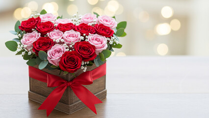 Pink and red roses, copy space