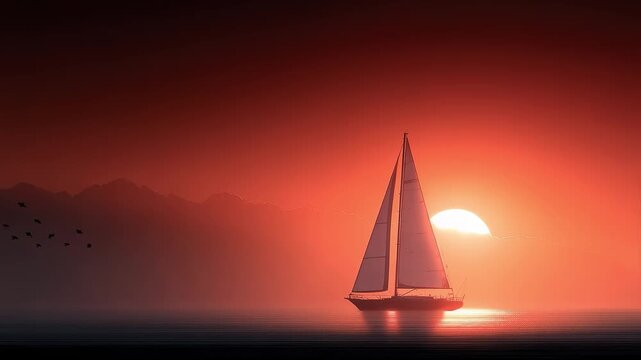 The Artistic Conception of Setting Sail at Sunset