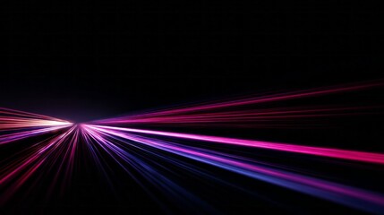 Streaks of pink and purple light converge on a dark background.