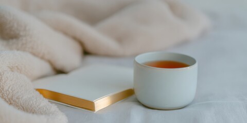 Modern World Mental Health Day Journaling Calm Cozy Scene with Tea and Blanket for Wellness Content Creation