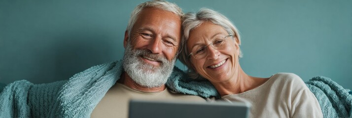 Premium Senior Couple Telemedicine Consult Modern Health Monitoring for Authentic Wellbeing and Digital Marketing