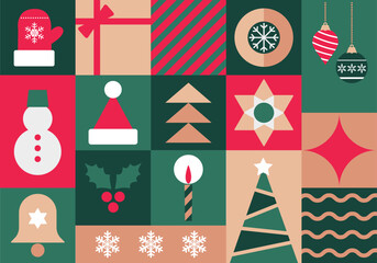 Seamless minimalist abstract Christmas geometric pattern. Bauhaus style decorative background