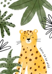 Naklejka premium Watercolor safari animals cute illustration. Hand Drawn African wild animals character design.