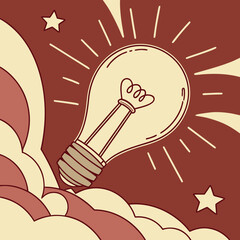 A glowing light bulb symbolises a brilliant concept for 2026, shining brightly against a warm red-golden background.