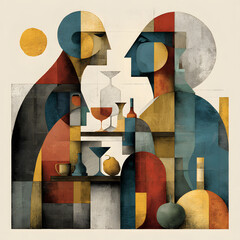 Urban couple walking past a vintage sign on a textured graffiti wall