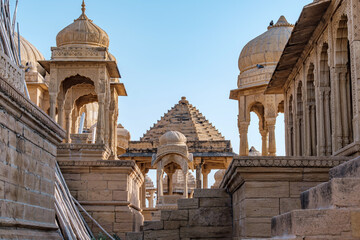 Obraz premium Royal cenotaphs at Badabagh near Jaisalmer India. These were constructed by the Kings of Jaisalmer State in the 18th, 19th and early 20th centuries.
