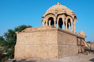 Obraz premium Royal cenotaphs at Badabagh near Jaisalmer India. These were constructed by the Kings of Jaisalmer State in the 18th, 19th and early 20th centuries.
