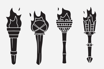 set of torch good for icon, symbol, logo, element design, silhouette design, etc