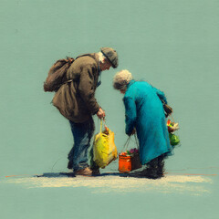 An Indian family with two women in traditional clothes and a boy having fun by a water fountain in the summer park