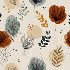 A seamless vintage floral pattern illustration with leaves and autumn flowers for wallpaper and design