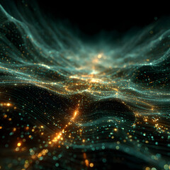 Fractal realms of cosmic energy glow like a bright blue nebula in the dark universe sky