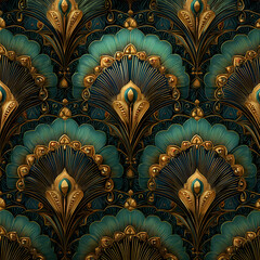 An ornate gold floral fractal seamless pattern with a brown background makes an elegant vintage texture for wallpaper or decor