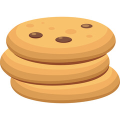 Stack Of Three Round Golden Brown Chocolate Chip Cookies With Dark Brown Chips On A Transparent Background