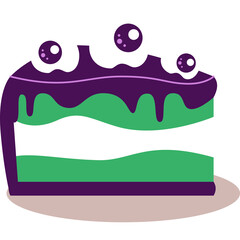 Spooky Halloween Slice of Cake with Purple Drizzle and Green Layers on Transparent Background