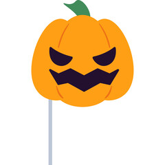 Spooky Orange Halloween Pumpkin Character With Green Stem And Dark Face On White Background Holding...
