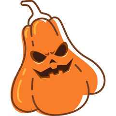 Spooky Orange Pumpkin Character With Carved Angry Face And Stem In Halloween Style Isolated On Transparent Background