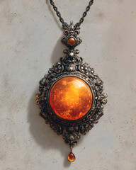 Polished amber necklace and earrings on various backgrounds featuring gold and silver chain as luxury fashion jewelry