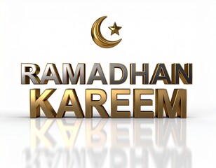 Metallic 3D ramadan greeting design on white background