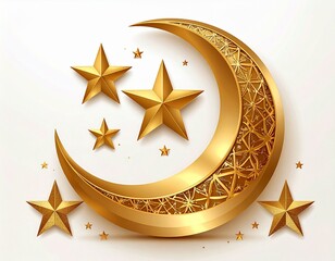 Golden crescent and stars flat icon