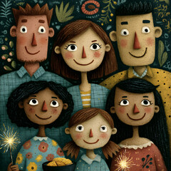 Traditional Russian dolls with painted faces in a row on a market stall, showing folk art and culture